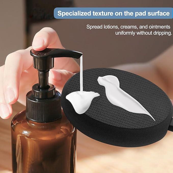 Lotion Applicator for Back, Feet & Legs, Long Plastic Handle Moisturizer Cream, Self Tanning, Sunscreen, Ointment, Medicine Back Applicator for Elderly Men or Women with 4 Washable Pads (Dark)