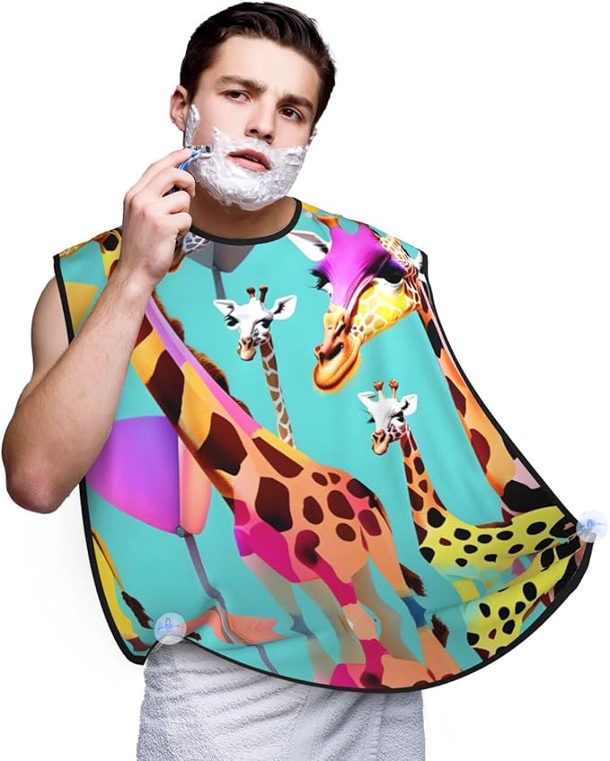 Colorful Giraffe Fans Lovers Print Beard Bib Shaving Apron, Beard Hair Trimming Cape Gift For Dad