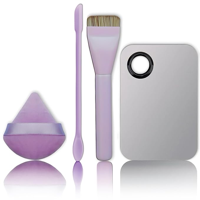 Ink Permanent Makeup Brush Set, Flat Foundation Brush, Sponge & Spatula Kit
