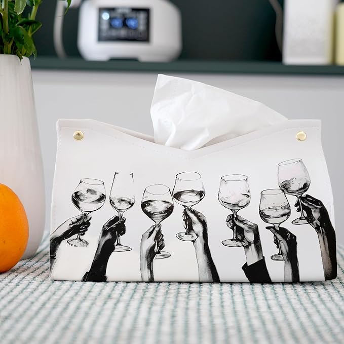 Blck And White Cheers Leather Tissue Box Cover Rectangle,Holiday Party Decor Toilet Paper Box Holder,Decorative Facial Paper Case for Living Room Bathroom Kitchen Office Desk,9.8x5.9x5.9In