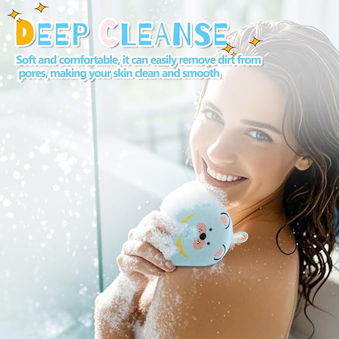 JieLiLeHome Baby and Kids Bath Loofah Sponge, Soft and Absorbent Toddler Exfoliating Body Scrubber Shower Loofa Sponge,Cute Pattern Design for Kids Baby Women Boys and Girl, 3 Pack (Bear/Dog/Cat)