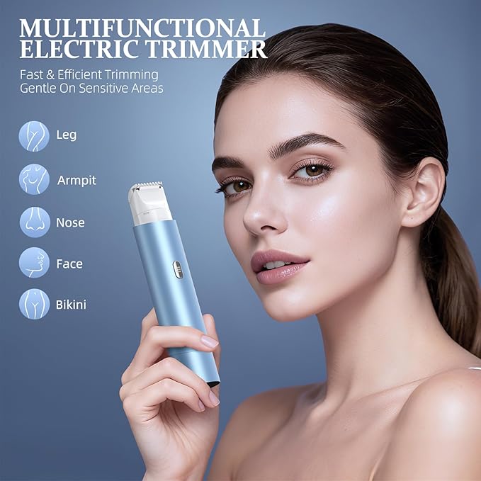 Bikini Trimmer for Women, Dual Head Face Shaver Body Hair Trimmmer, IPX7 Waterproof Womens Electric Razor for Legs, Sky Blue