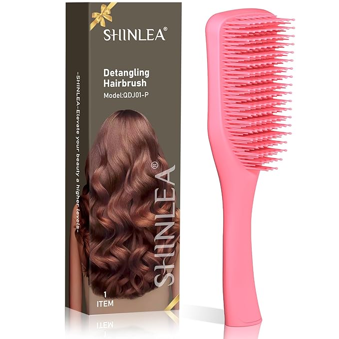 SHINLEA Detangler Brush for Curly Hair, No Tangle Wet Dry Hair Brush for Women, Anti Breakage Detangling Hairbrush for Wavy Thick Thin Hair, Lightweight Travel Pink