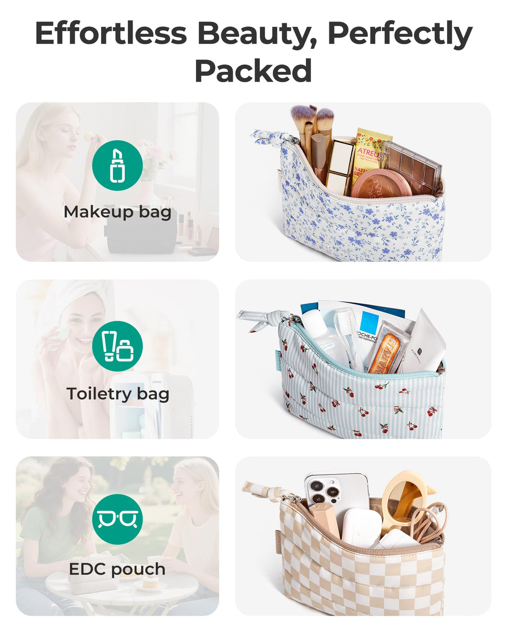 BAGSMART Small Makeup Bag, Machine Washable Puffy Cosmetic Pouch