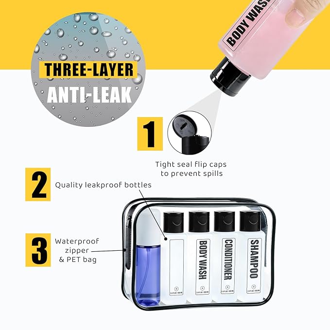 GearTrust TSA Travel Size Bottles for Toiletries, Shampoo Travel Bottles