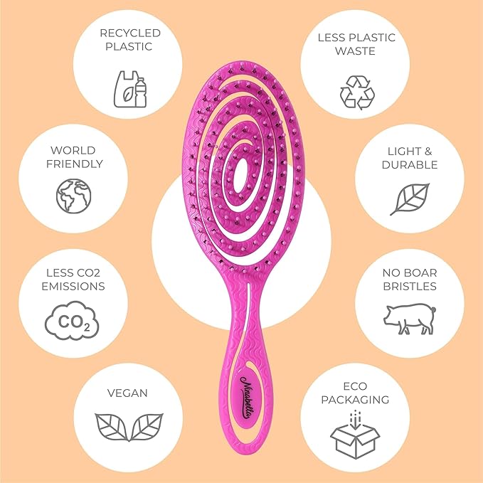 Ninabella Mini Spiral Hairbrush - Detangle Hair Brush - For Brushing Wet or Blow Dry Hair - Detangler Vent Brush - Hairbrushes for Travel - Neon Pink