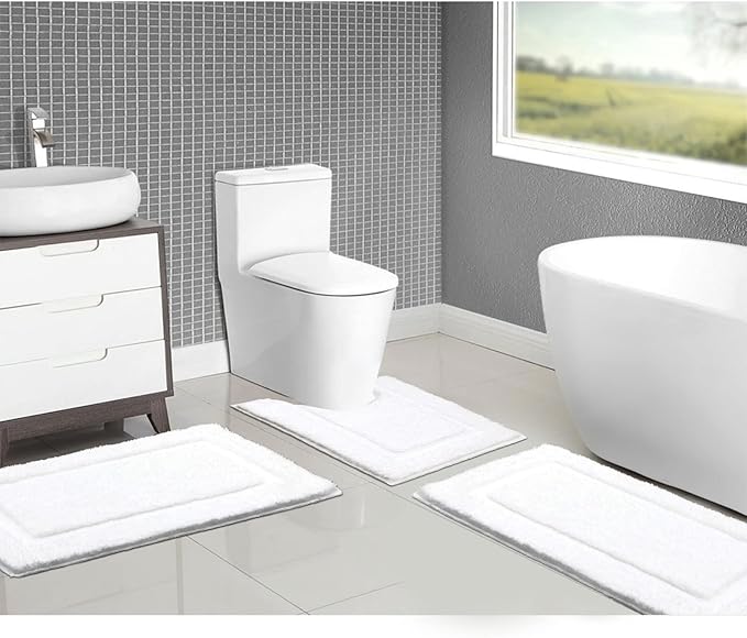 SHACOS White Bathroom Rugs Sets 3 Piece Small Bath Mat U Shaped Toilet Rug
