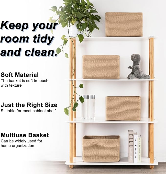 SIXDOVE 4 Pack Storage Baskets for Organizing, Woven Baskets for Shelves - Perfect for Toys, Books, Towels, and Clothes, Durable Gift Basket Bins Toy Storage, 12.7''L x9''W x7.8''H, Jute