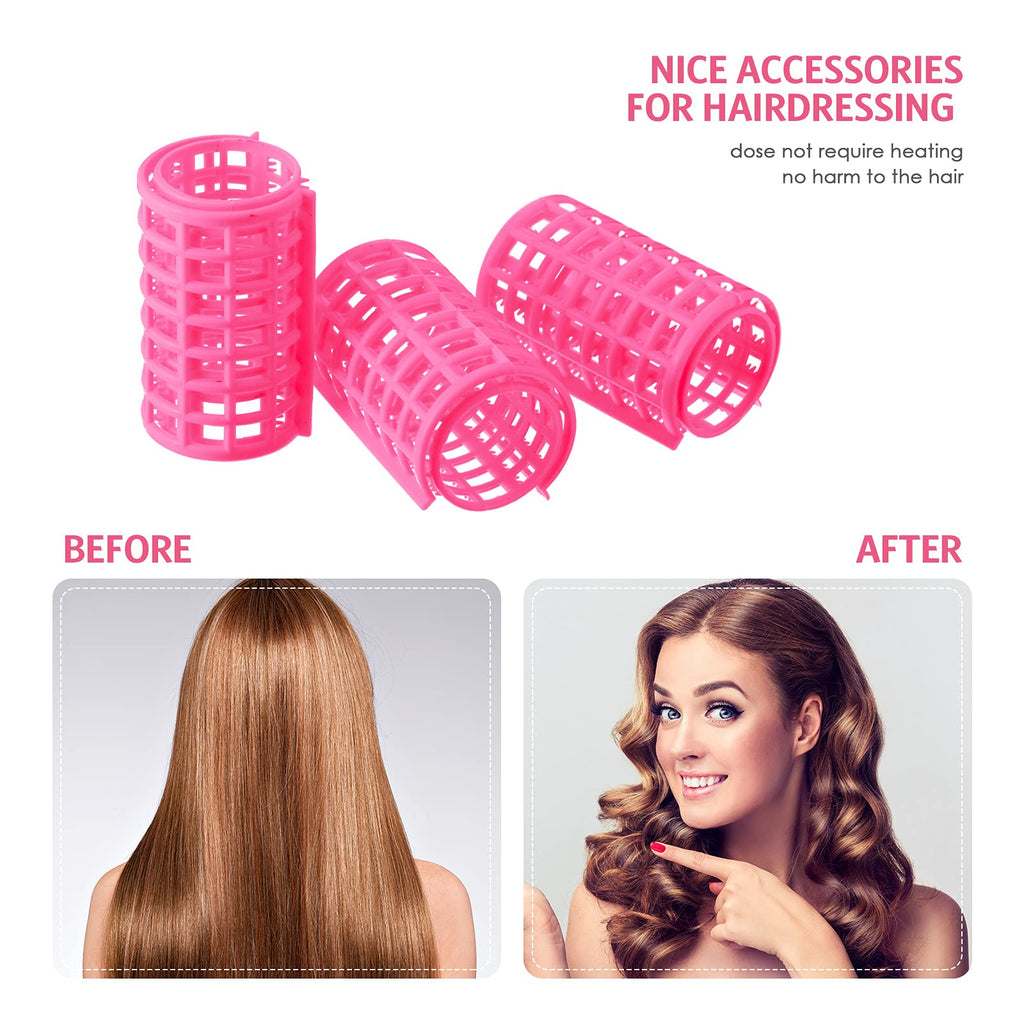Syhood 12 Pcs Pink Plastic Hair Rollers for Women Large Size Curlers Set