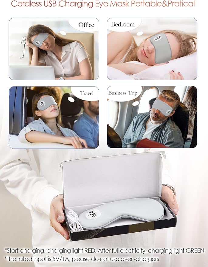 SandKing Cordless Heated Eye Massager with Cooling Eye Pad, Vibrating Heating Sleeping Mask for Men Women Kids -USB Charing Heated Eye Mask Electric for Dry Eyes, Relax,Travel (Blue)