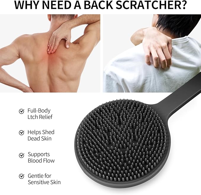 Back Scratcher, 2Pack Gifts for Men Back Scratcher ， 2025 New with 2 Silicone Scratch Surface, Deep Back Scrubber for Men/Women, Long Handle Backscratchers for Adults