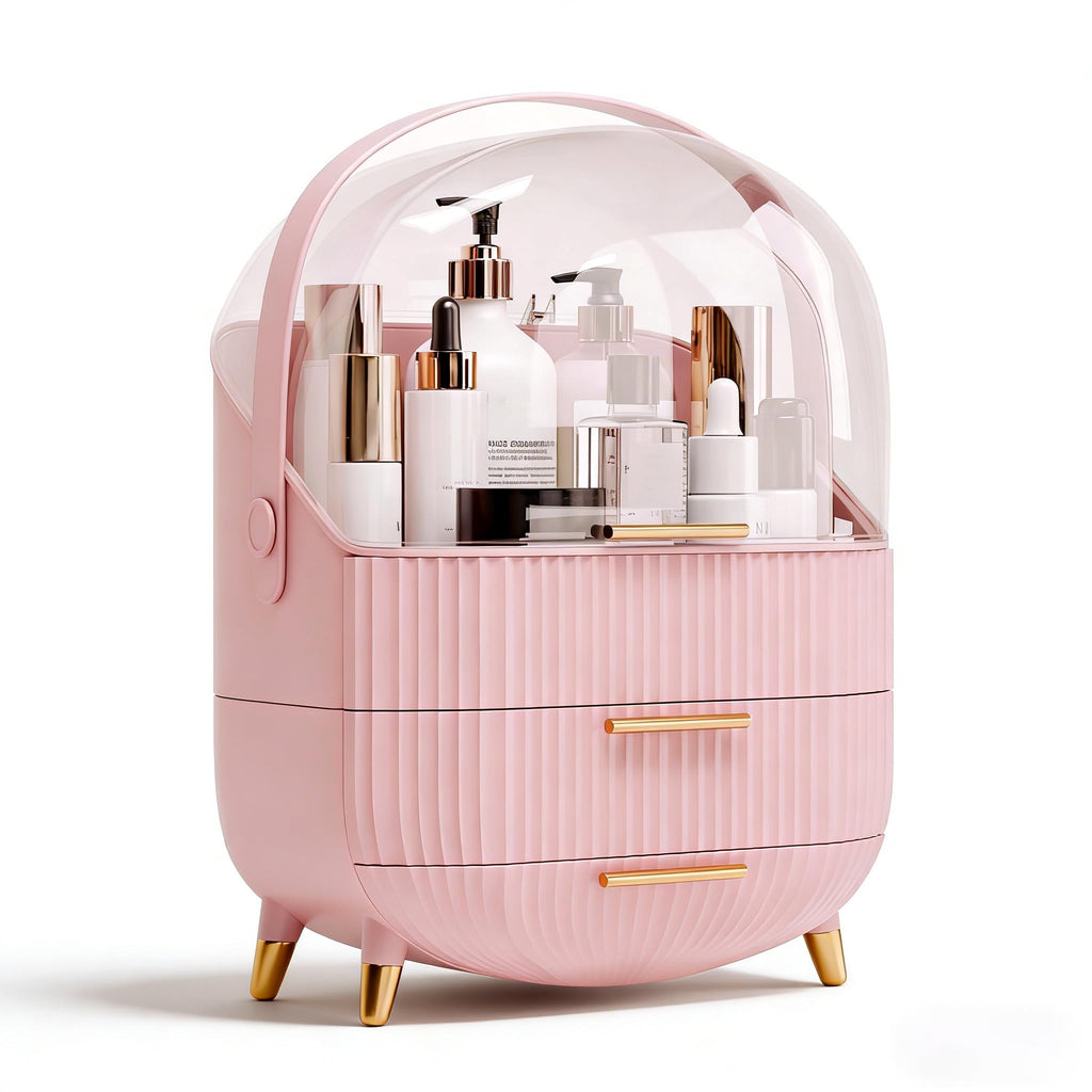 lurcns Vanity Organizer with Lid and Drawers, Beauty Skin Care Storage for Countertop, Birthday Gift for Teen Girls, 10 11 12 13 14 15 16 17 18 Year Old Girl Gifts, Pink Makeup Holder for Dresser