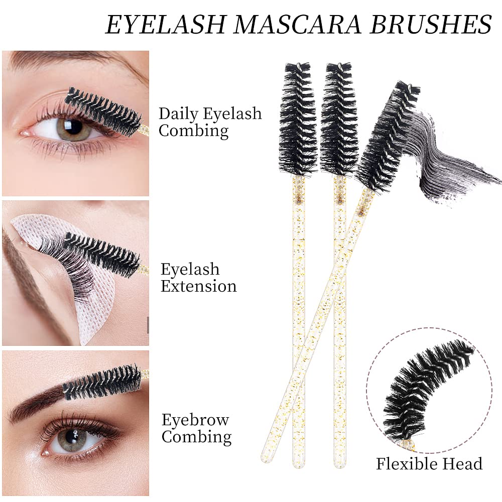 300 PCS Eyelash Extension Supplies Kit Disposable Micro Swab Brush Eyebrow Spoolies Lip Stick Brush Mascara Wand Applicator Makeup Brush Tool(all gold kits)