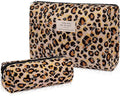 Gosect 2PC Makeup Bag Set, Cute Cosmetic Bag for Women Girls, Floral Coquette Aesthetic Toiletry Bag, Travel Make Up Organizer Bag (Leopard Print)