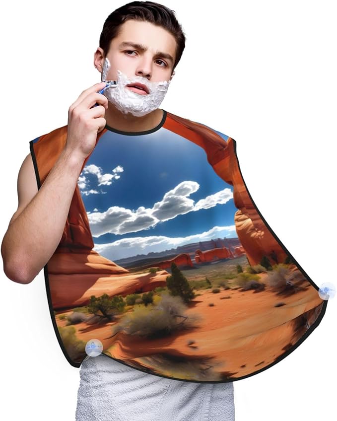 YQxwJL Arches National Park-Standard Print Beard Bib Shaving Apron, Beard Hair Trimming Cape Gift For Dad