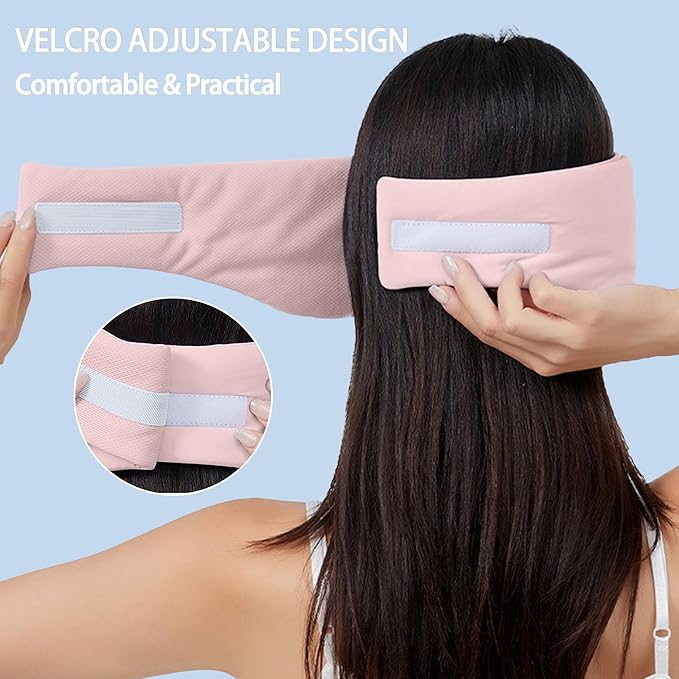 Vettres Reversible Warm & Cool Sleep Mask Wrap-Around Blackout Eye Masks for Side Sleepers Adjustable Unisex Eye Cover for Travel Office & Rest Pink