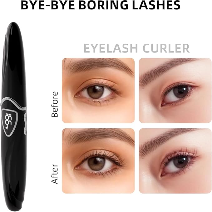 EYECURL Heated Eyelash Curler, Heated Lash Curler, Accurate Temperature Control Electric Eyelash Curler Heated - Intelligent Power Off, Natural Makeup (Black/Silver, S600-148MM)