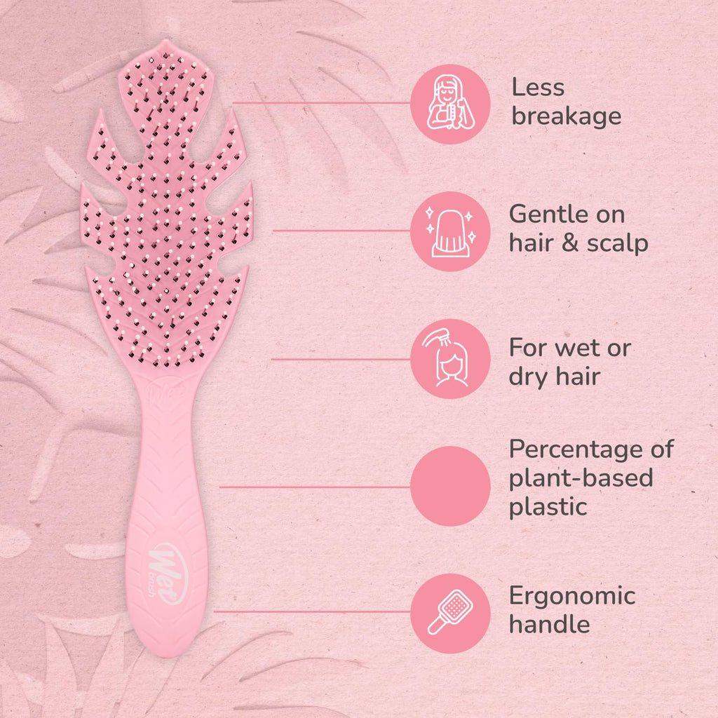 Wet Brush Go Green Hair Detangler Brush, Pink - Detangling Hair Brush - Ultra-Soft IntelliFlex Bristles Glide Through Tangles & Gently Loosens Knots While Minimizing Pain, Split Ends & Breakage