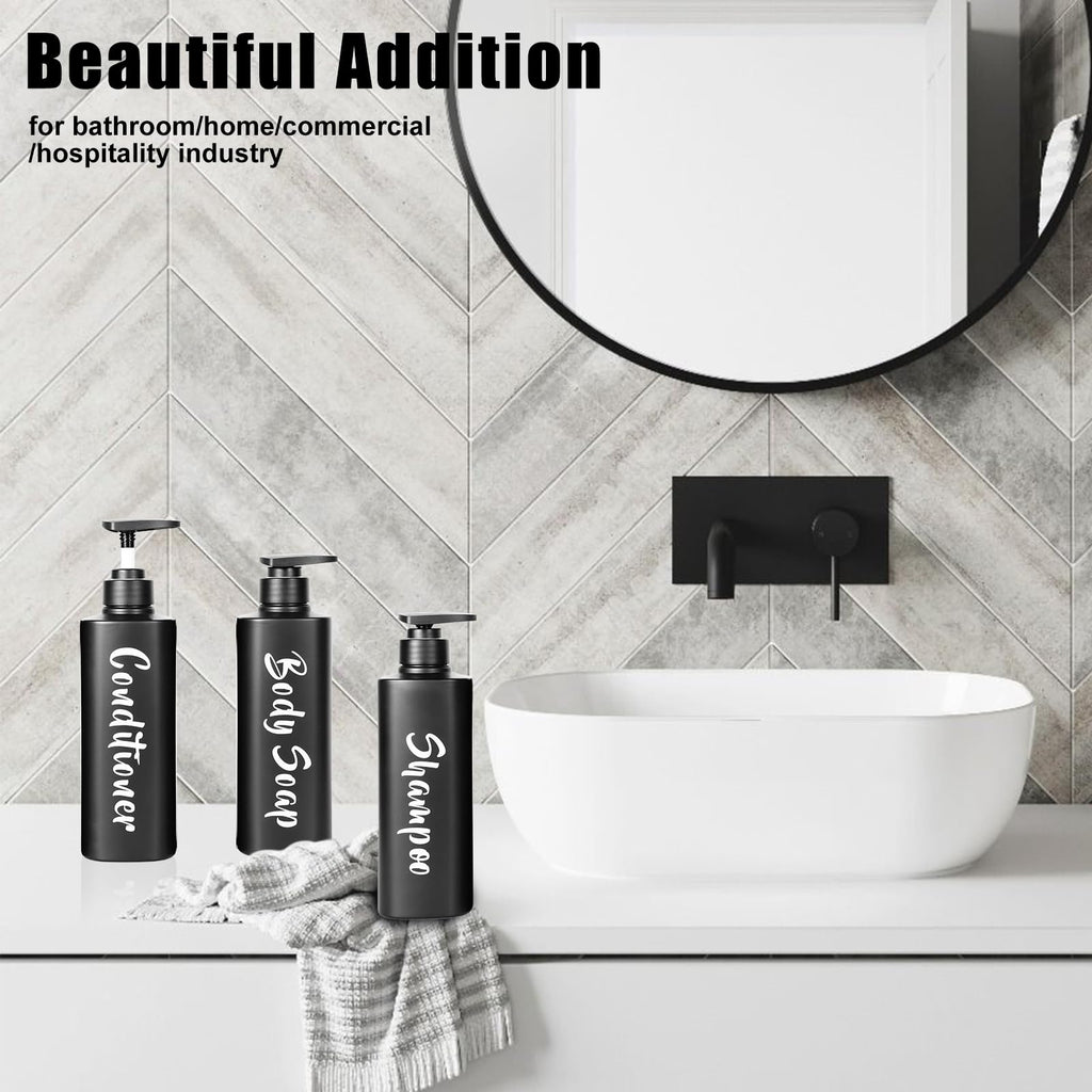 AUMIO 16.9oz Bathroom Soap Dispenser Set, Refillable Shampoo and Conditioner Bottles, Empty Bottles with Pump for Shampoo, Conditioner, or Body Wash, Matte Black Shower Dispensers, Set of 3