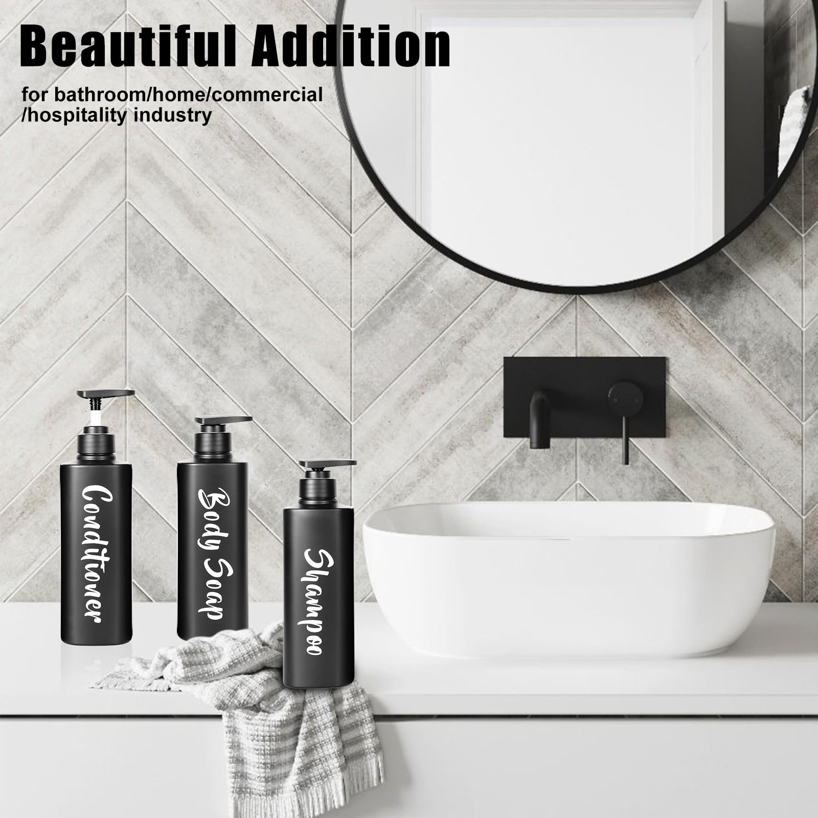 AUMIO 16.9oz Bathroom Soap Dispenser Set, Refillable Shampoo and Conditioner Bottles, Empty Bottles with Pump for Shampoo, Conditioner, or Body Wash, Matte Black Shower Dispensers, Set of 3