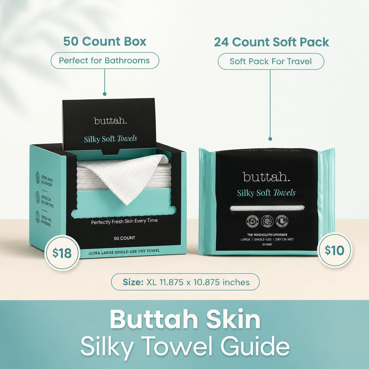 Buttah Skin Disposable Face Towels, 50 Count – Extra Thick, Soft, Large Towels for Sensitive Skin, Travel, and Makeup Removal