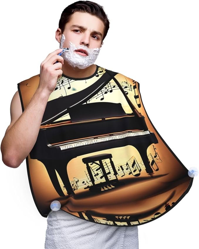 Purple Music Notes Print Beard Bib Shaving Apron, Beard Hair Trimming Cape – For Dad
