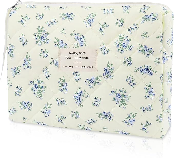 Gosect Floral Makeup Bag, Small Cosmetic Bag for Women Girls, Cute Cotton Makeup Bag, Quilted Makeup Bags, Flower Travel Toiletry Organizer Bag(LSHH)