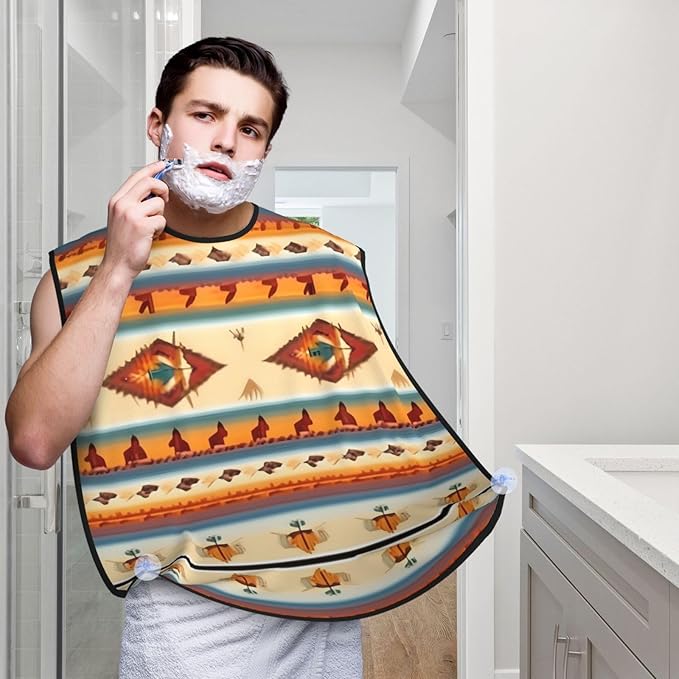 NOUZU Native American Print Beard Bib Apron For Men, Beard Hair Catcher For Men Shaving Trimming,Beard Cape Cloth, Black
