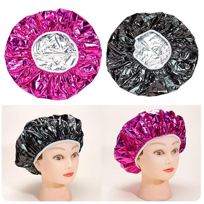 ArrErr 4 Pack Aluminum Foil Heat Cap Reusable Hair Streamer Deep Conditioning Caps Hair Processing Caps for Hydrating Argan Oil Hair Mask Deep Conditioner Perm Coloring Dye Damaged Hair Color-Treated