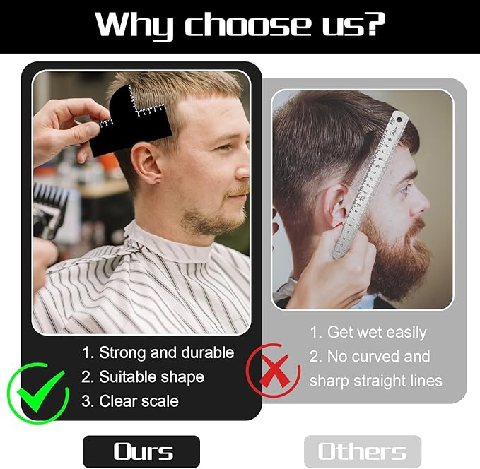 Guduling 2 Pcs Barber Enhancement Card,Black Shape up Tool for Hairline,T Shape Enhancement Card for Barbers,with Measurement Reusable Enhancements Cards for Precise Edge Beard Line UP