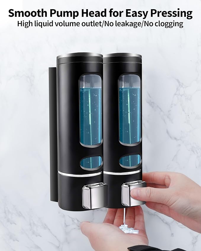 Shampoo and Conditioner Dispenser - 800ML Wall-Mounted Shower Shampoo Dispenser No Drill Body Wash Soap Dispenser for Shower, Bathroom, Hotel (2 Chamber)