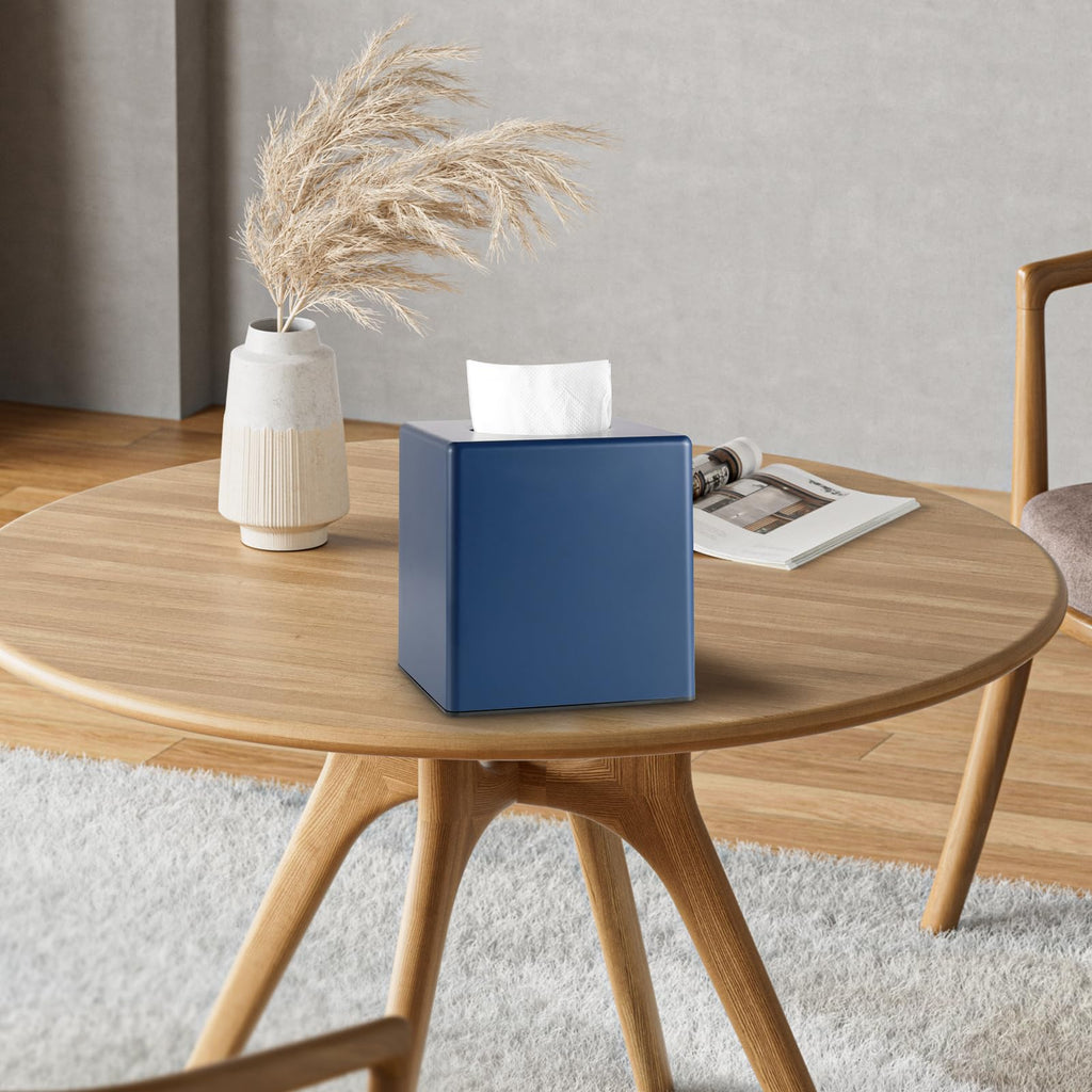 Y-in Hand Tissue Box Cover, Square Facial Cube Tissue Box Holder, Storage Accessories for Bathroom Vanity, Bedroom Countertops, Dressers, Night Stand, Parlors and Offices - Navy Blue