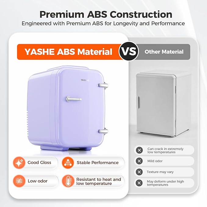 YASHE Mini Fridge, 4 Liter/6 Can Mini Makeup Fridge, 110V AC/ 12V DC Portable Thermoelectric Cooler&Warmer for Skincare, Drink, Cosmetic, Medicine, Small fridge for Bedroom, Office, Dorm, Car, Purple