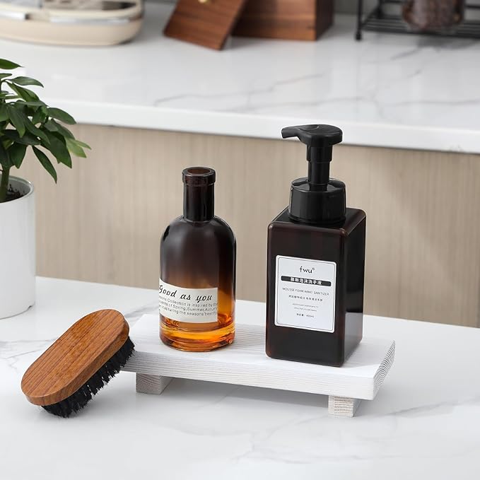 Bathroom Counter Organizer Wood Pedestal Stand Farmhouse Decorative Tray Soap Holder for Kitchen Decor, Small, White