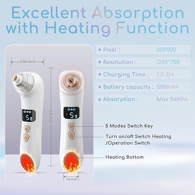 Blackhead Remover Vacuum Heat Visible, Pore Vacuum with Heating & HD Camera, Black Head Extractions Tool for Men and Women Pore Cleaner Facial Skincare Kits Set