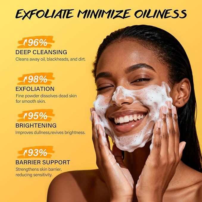 Exfoliating Face Scrub with Turmeric and Vitamin C Face Exfoliator Scrub Powder for Exfoliation Dullness Acne Blackheads Oiliness Exfoliating Face Wash for Women Clean Moisturizes Soothes Amino Acid