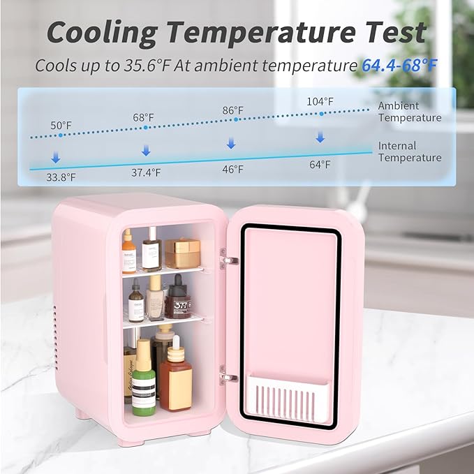 YASHE Mini Fridge, 6 Liter/8 Can 110V AC/DC Portable Thermoelectric Cooler Refrigerators for Bedroom, Skincare, Beverage, Office, Dorm Room and Car, Pink