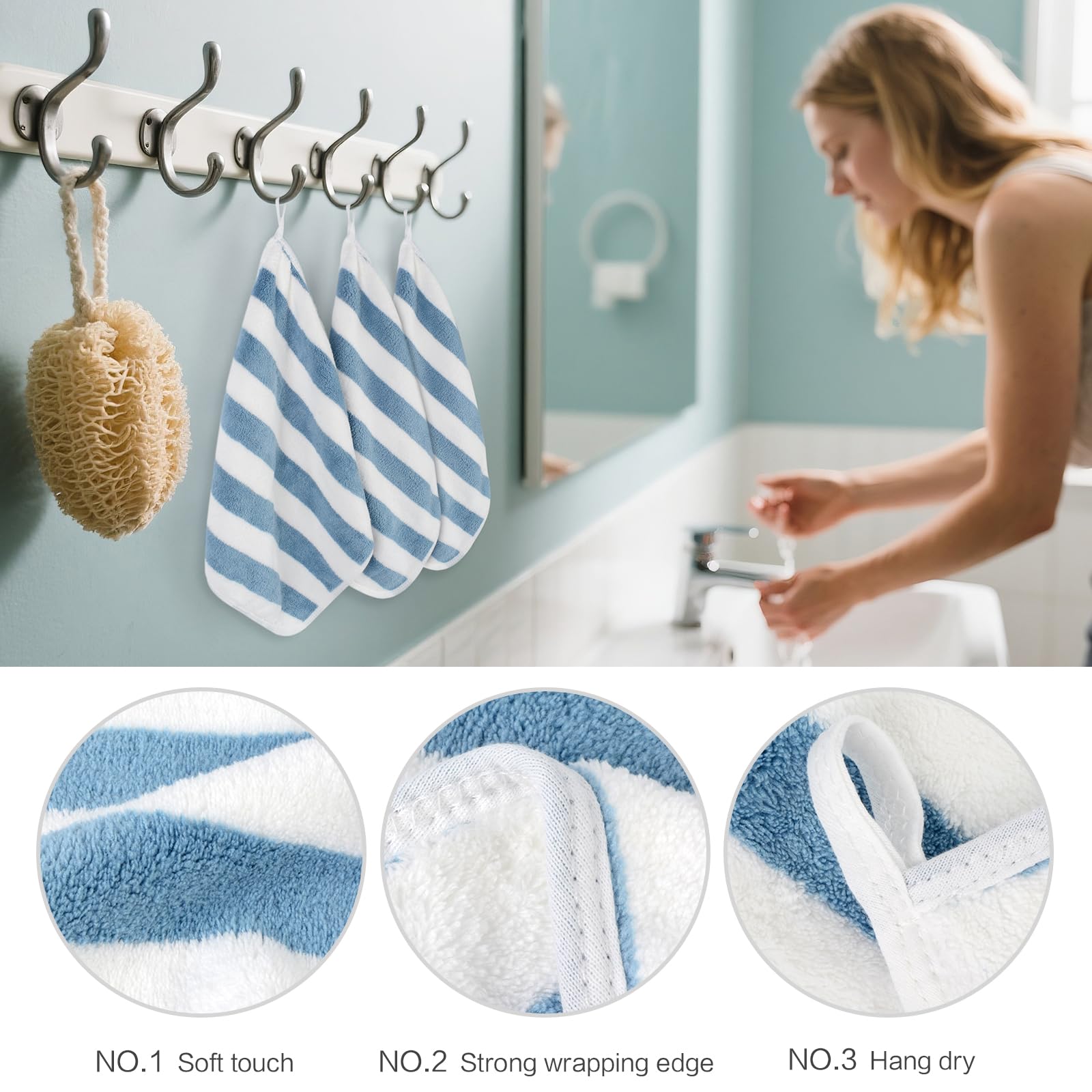 Microfiber Facial Cloths Fast Drying Washcloth 12x12inch Stripes 6 pack