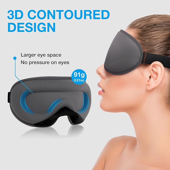 LYSIAN 3D Sleep Mask for Side Sleepers, Blackout Eye Mask with No Pressure on Eyes, Adjustable Comfortable Blindfold with 5 Pairs of Ear Plugs for Sleeping, Travel, Nap, Silver Grey
