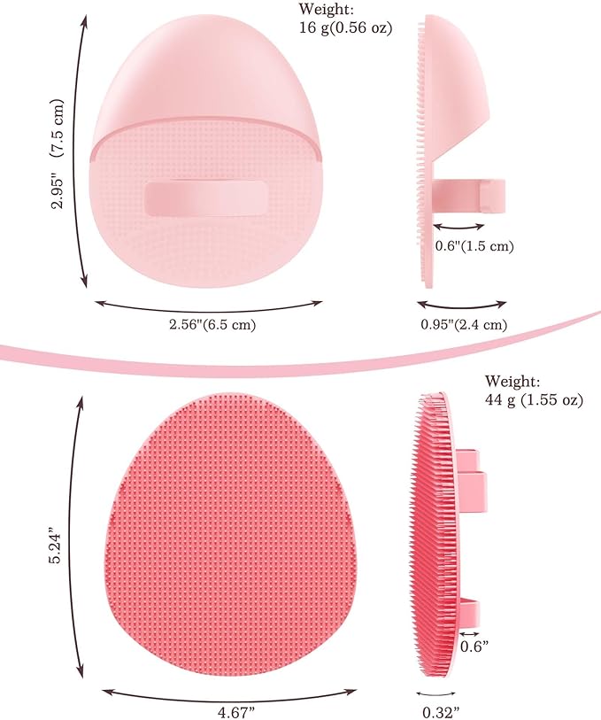 Manmihealth Silicone Body Scrubber & Face Brush Set Thick Bristles Pink