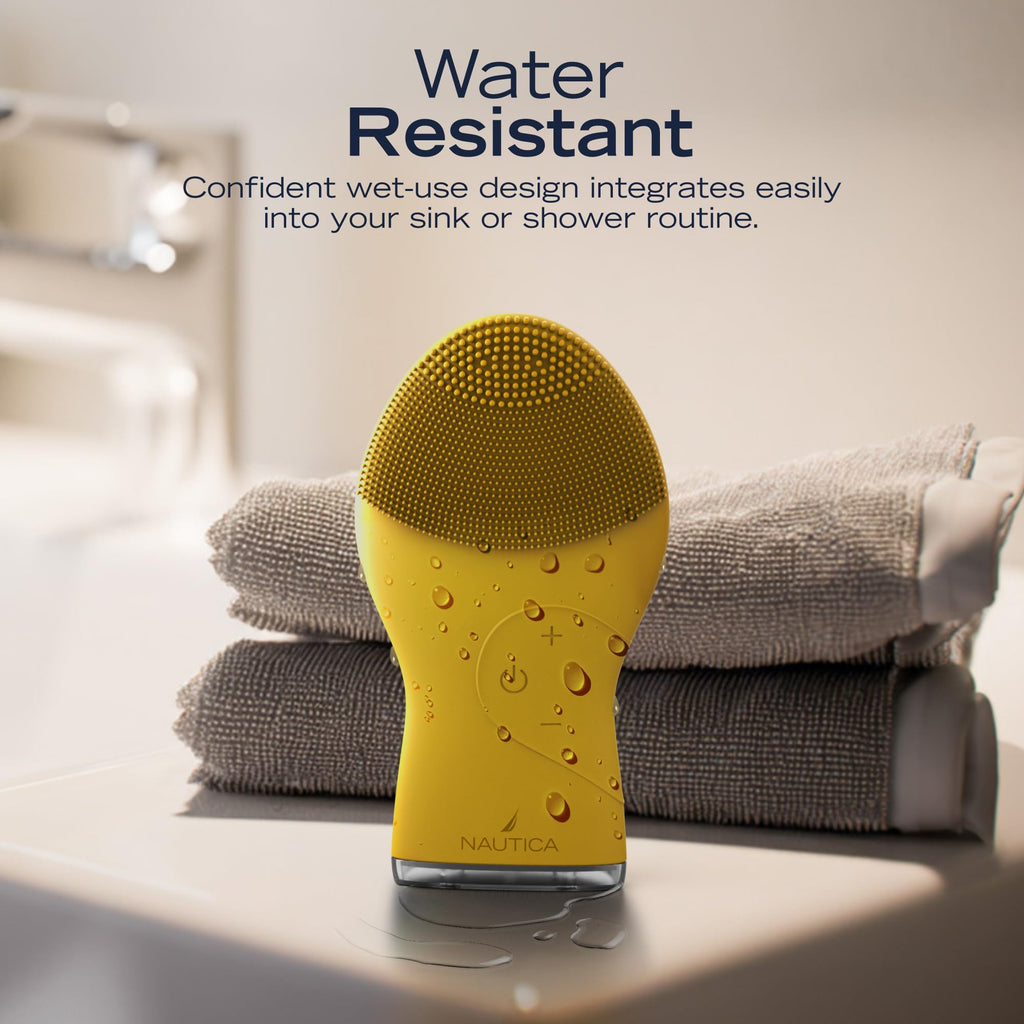Nautica PC120 Facial Cleansing Brush Made with Ultra-Hygienic Soft Silicone, Waterproof, Rechargeable Vibrating Face Exfoliator Scrub Brush with Sonic Technology for Men & Women - Summer Sun
