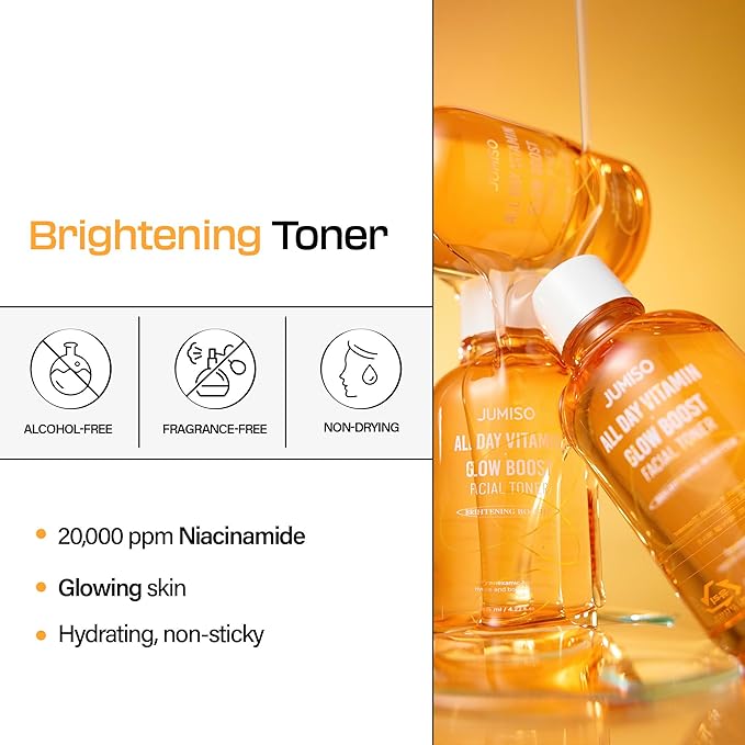 JUMISO All Day Vitamin Glow Boost Facial Toner, Vitamin Daily Toner, Vitamin B,C Toner, Skin Brightening Hydrating, Glowing Toner, Naturally Radiant&Plump Skin, EO&Fragrance Free, 125ml 4.22 FL.OZ