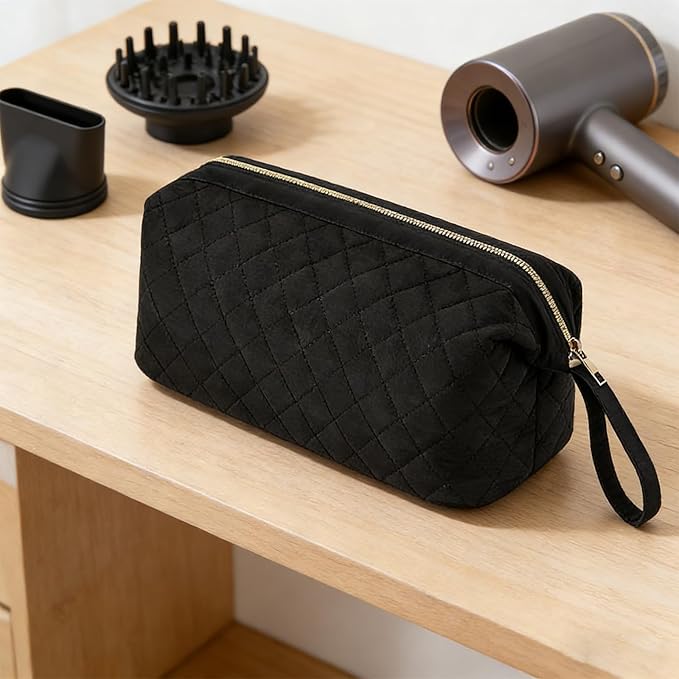 Quilted Hair Tools Travel Bag Organizer,Portable Large Hair Styling Accessories Storage Case for Flat Irons,Straightener,Curling Iron,Hair Dryer (Black)