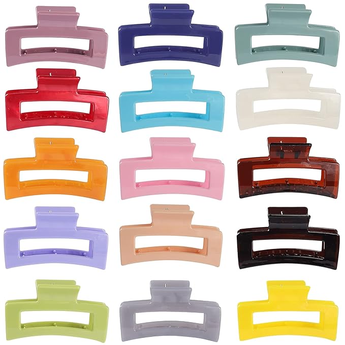 CECIAOAIME 15 Pack Rectangle Hair Claw Clips Solid Color Hair Clips Stylish Elegant Barrettes for All Hair Types for Women Non-Slip Hair Jaw Clips