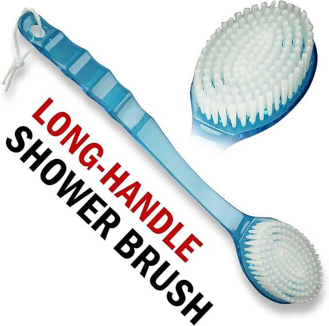 2 Pack Bath Body Brush Long Handle Back Shower Brush Exfoliating Back, Body, and Feet Scrubber Soft Nylon Bristles (Blue & Green)