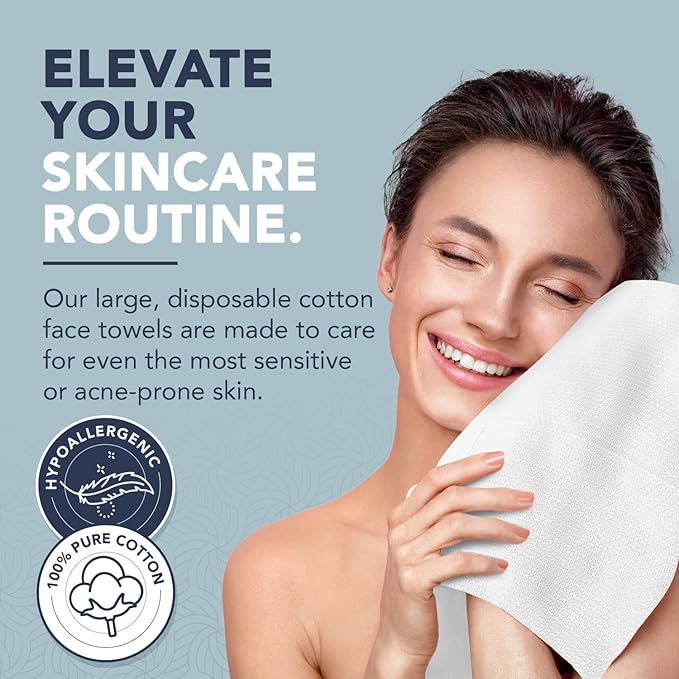 Dermacotton 100% Pure Cotton Face Towels – 240 Count Large Disposable Wash Cloths for Face Washing, Makeup Removal & Acne Care | Ultra Soft, Hypoallergenic & Fragrance-Free