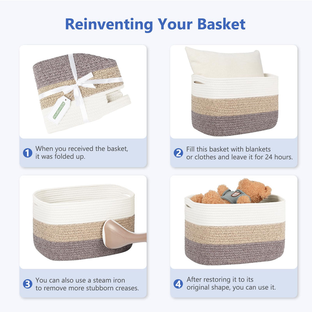 ECDYQXVU 15x10x9 Inch Woven Cotton Rope Storage Basket, Black, 1 Pack