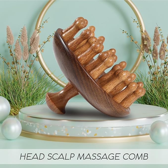 iunxkmi Wooden Scalp Massage Comb - Sandalwood Head Massager Tool, Gua Sha Brush for Women Men Hair Growth Body Massage