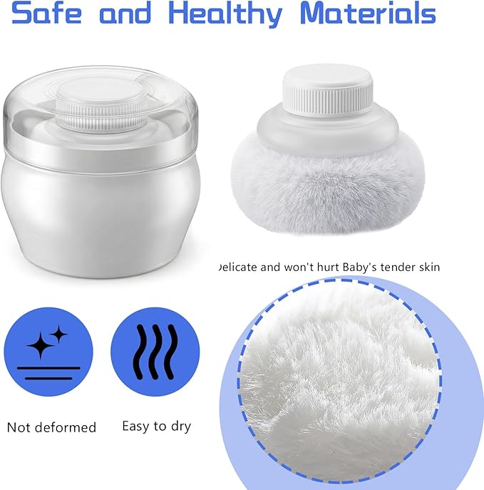 Wanmu 3.1 Inch Body Makeup Puff and Container, Fluffy After Bath Body Makeup Puff Box, Storage Body Powder Container with Handheld Stand for Baby Adult Daily Care (White)