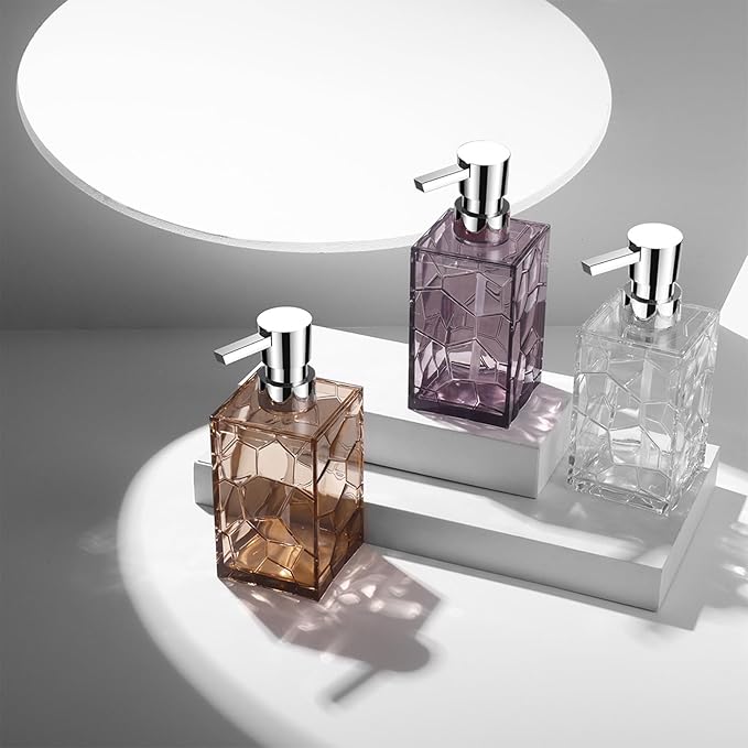 Hand Soap Dispenser, Clear Acrylic Plastic Liquid Pump Bottles Refillable Lotion Dispenser for Bathroom Decor Kitchen College Dorm, Purple
